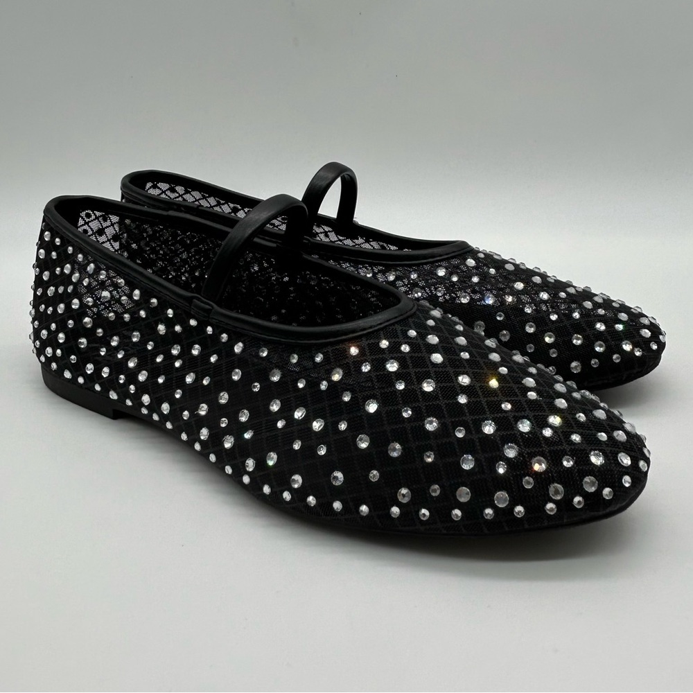Madden NYC Black Mesh Rhinestone Mary Jane Flats | Size 7 | Vegan | New in Box - Picture 3 of 11
